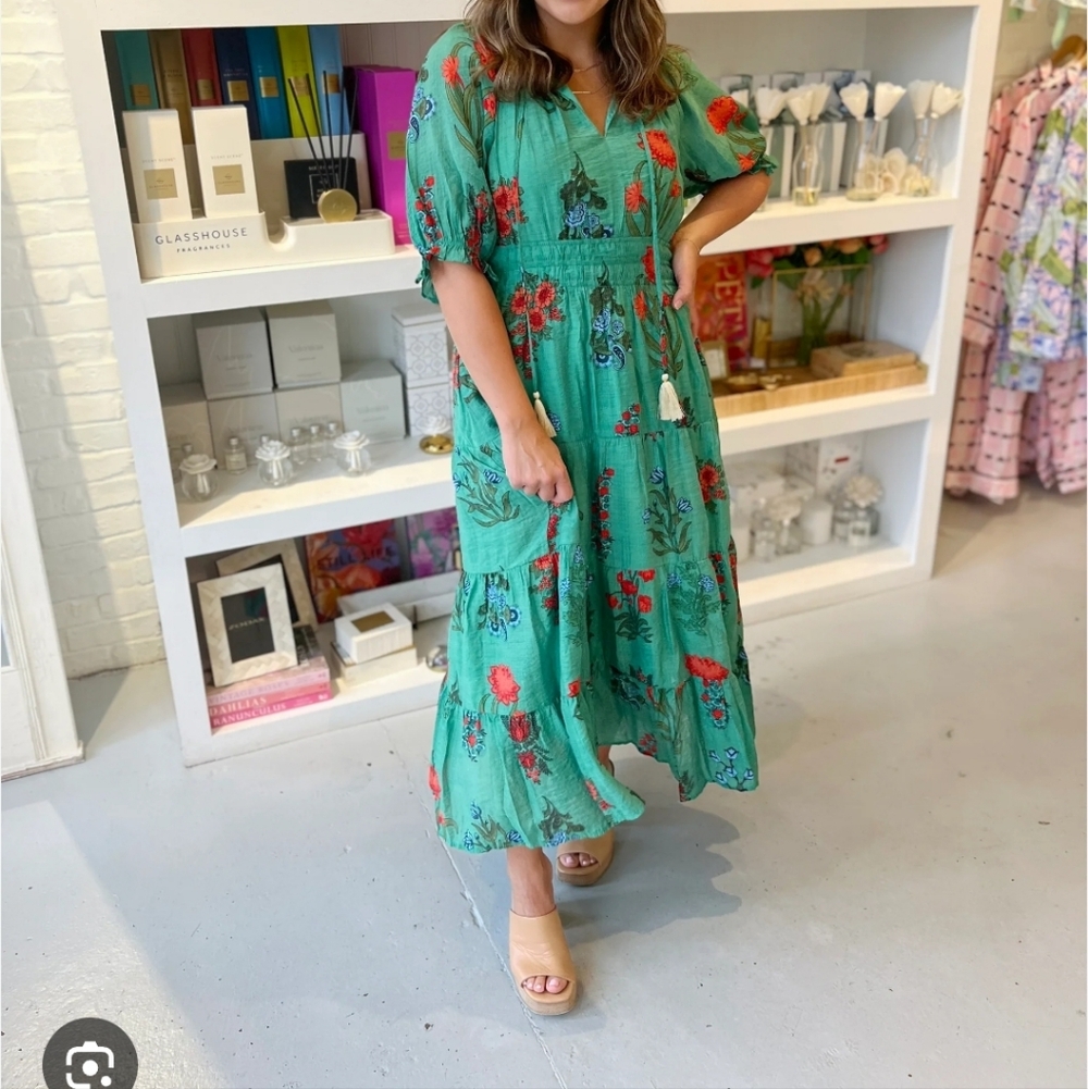 THML Green Floral Tiered Maxi Dress with Tassel Detail - Picture 4 of 7